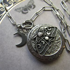 Adorable Lunar Moth Photo Locket Chunky Paperclip Style Front Toggle Necklace